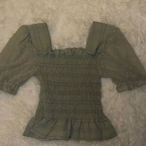 Elegant Olive Green Smocked Top